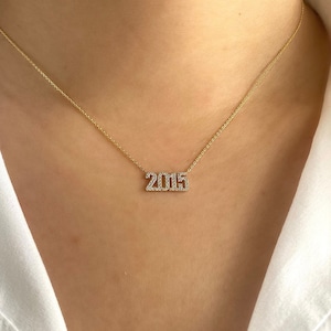 ダイヤモンド年ネックレス、14Kゴールド誕生年ネックレス、数字ネックレス、パーソナライズされた年ネックレス、誕生年ネックレス、パーソナライズされたギフト