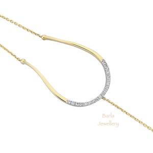 Diamond Bracelet, 14k Gold U-shape Diamond Bracelet, Genuine Diamond Bracelet, Dainty Bracelet, Gold and Diamond Bracelet, Gift for Her