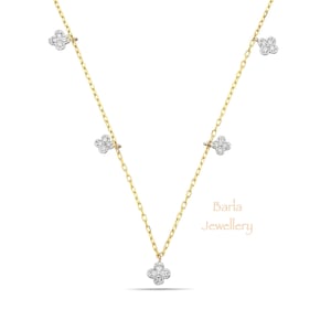Clover Pendant, 14k Gold Dangling Diamond Clover Necklace, Diamond By The Yard, Tiny Clover Diamond Pendant, Diamond Station Necklace