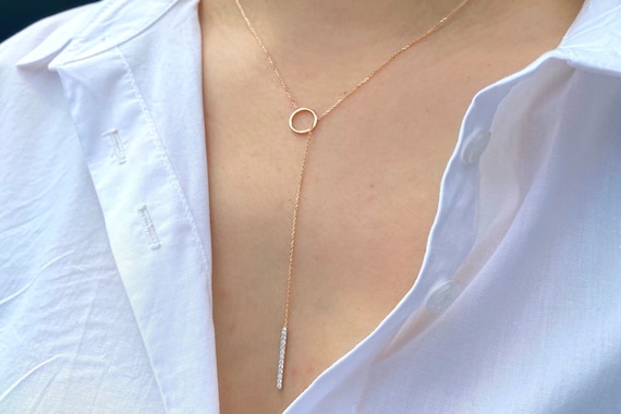 Diamond Lariat Necklace 14k Gold Y 