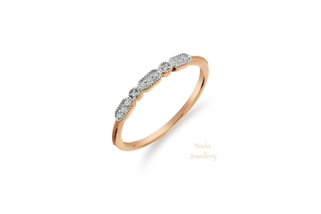Vintage 14k Rose Gold Diamond Eternity Wedding Band: Stackable Art Deco ...