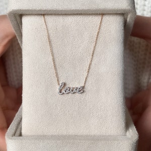 Tiny Diamond Love Necklace, Minimalist Diamond Love Pendant in 14k Gold, Rose Gold Necklace, Diamond Pendant, Valentines Day Sale, For Her image 6