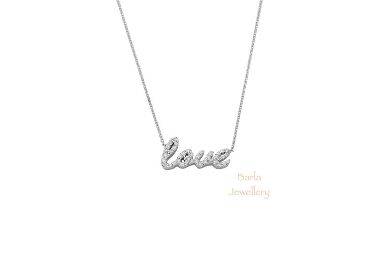 Tiny Diamond Love Necklace, Minimalist Diamond Love Pendant in 14k Gold, Rose Gold Necklace, Diamond Pendant, Valentines Day Sale, For Her image 5