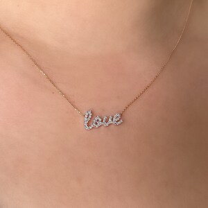 Tiny Diamond Love Necklace, Minimalist Diamond Love Pendant in 14k Gold, Rose Gold Necklace, Diamond Pendant, Valentines Day Sale, For Her image 3