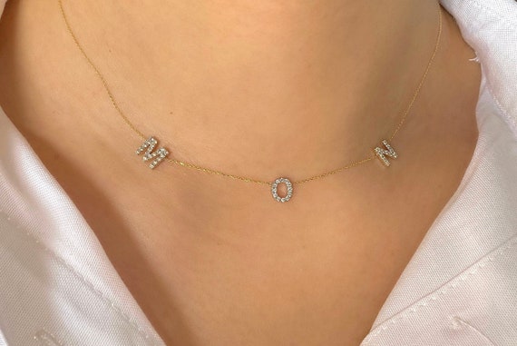 10K White Gold Custom Design Personalized Monogram Necklace Pendant Chain  40mm | eBay