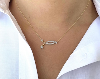 14k Gold Diamond Star Necklace, Dainty Layering Pendant, Minimalist Choker