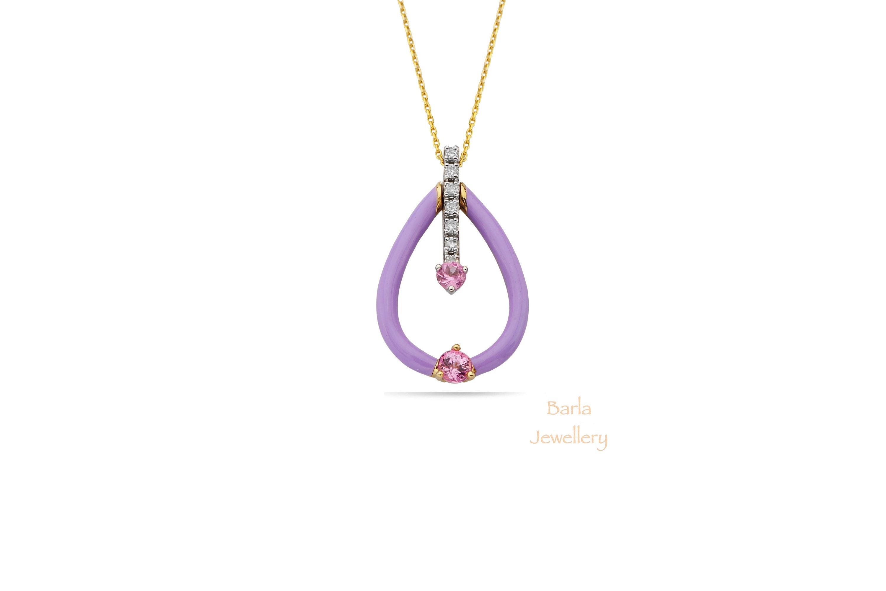 サファイア ダイヤモンド 14K ゴールドネックレス：ライラック 
