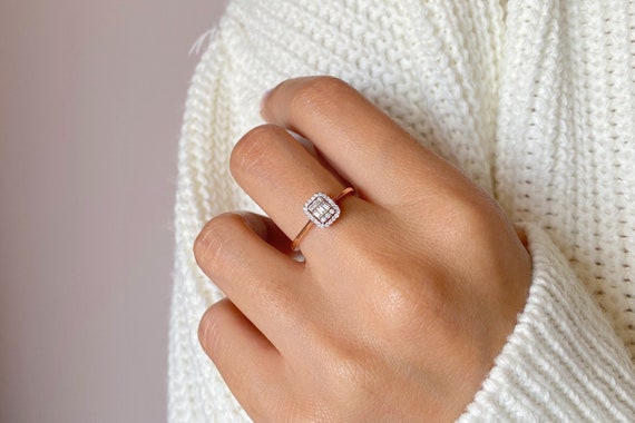 Bague Baguette Bague Baguette Diamant 14k Bague De Fian ailles