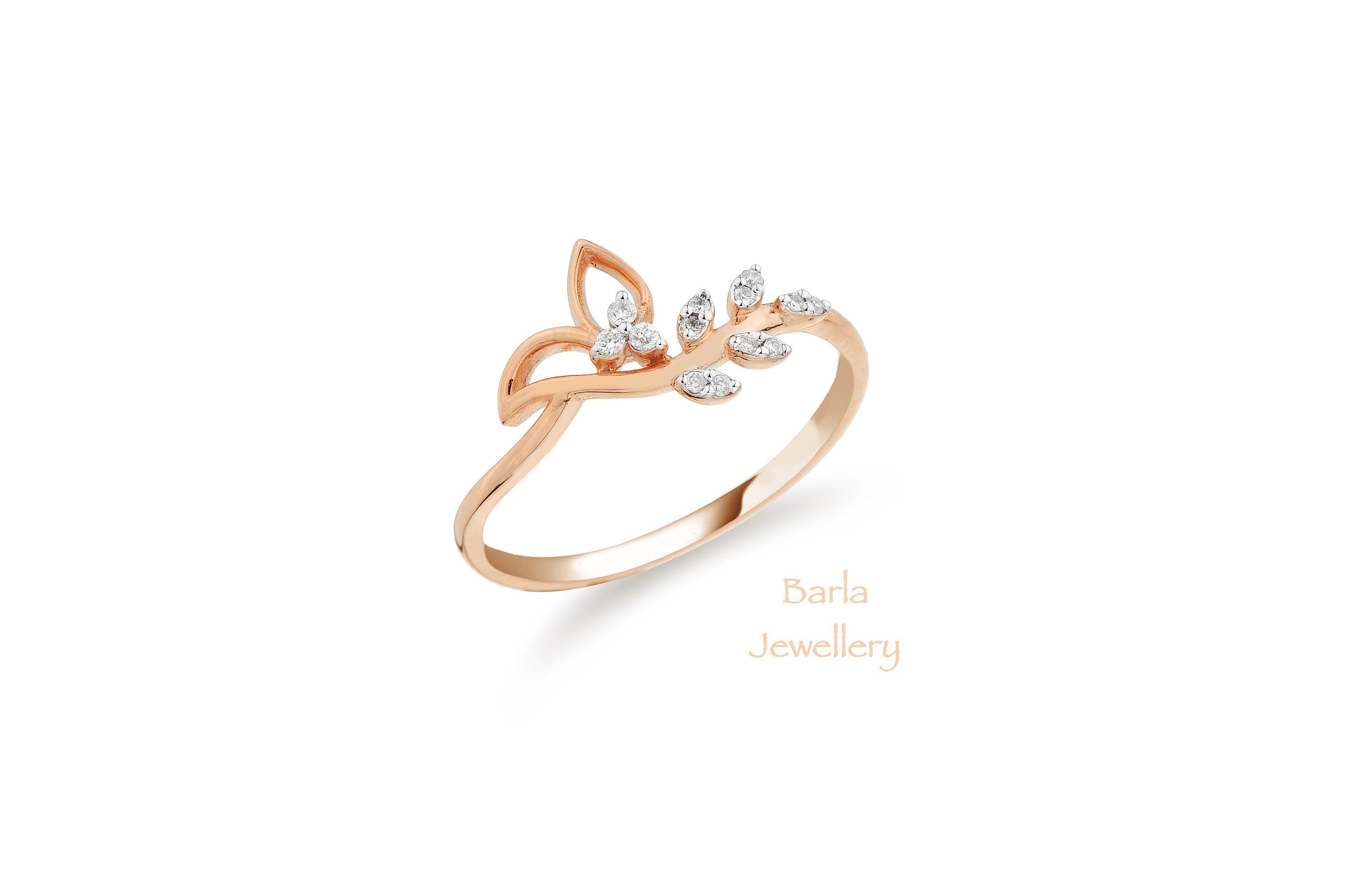 Diamond Leaf Ring, 14k Gold Leaf Ring, Diamond Gold Women Ring, Stackable Rose Gold Ring, Minimalist Diamond Ring, Delicate Diamond Ring