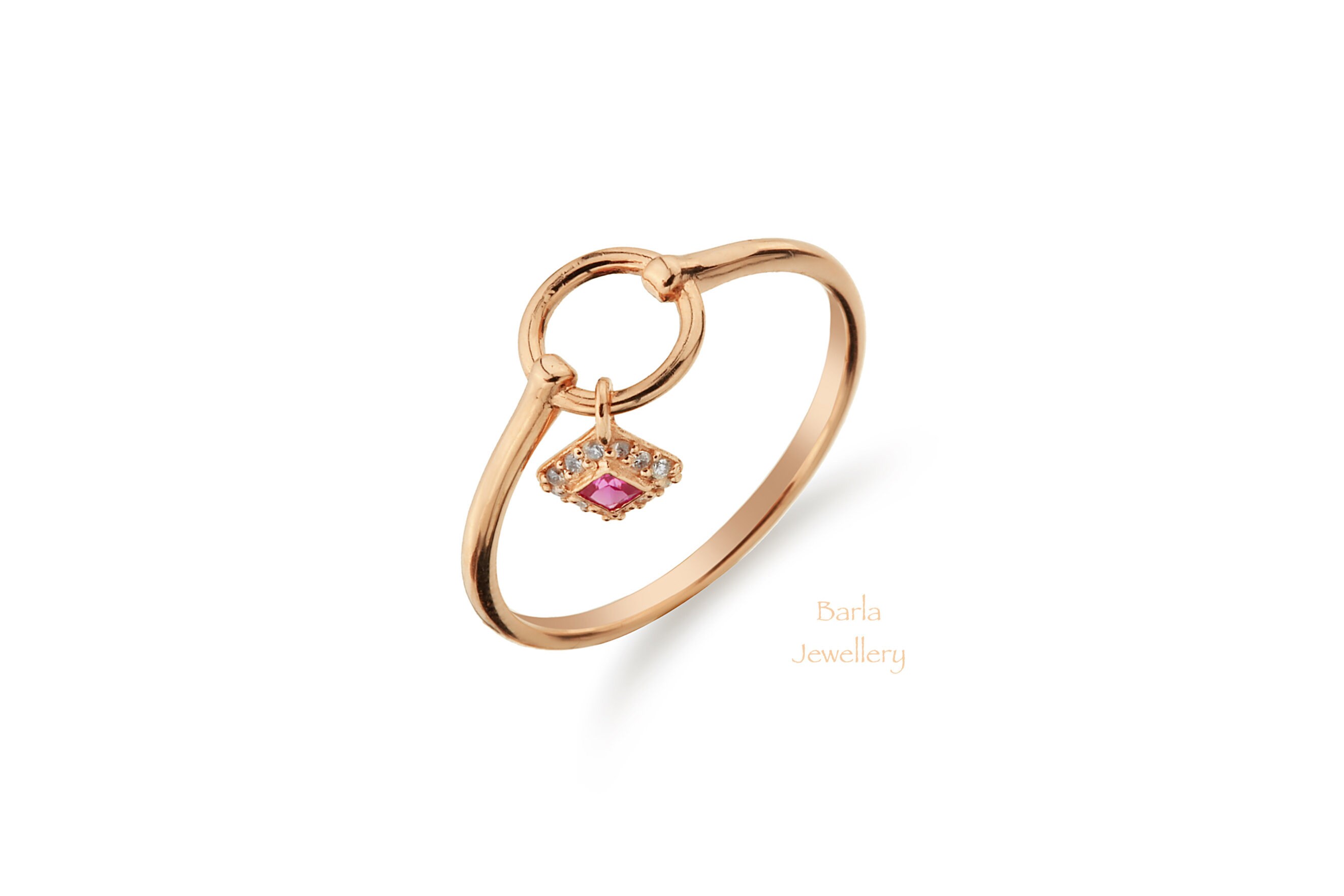 Ruby And Diamond Ring, Stackable Ring In 14k Gold, Dangle Diamond Ring, Rose Gold Ruby Ring, Birthstone Ring, 14k Diamond Ruby Ring, For Her
