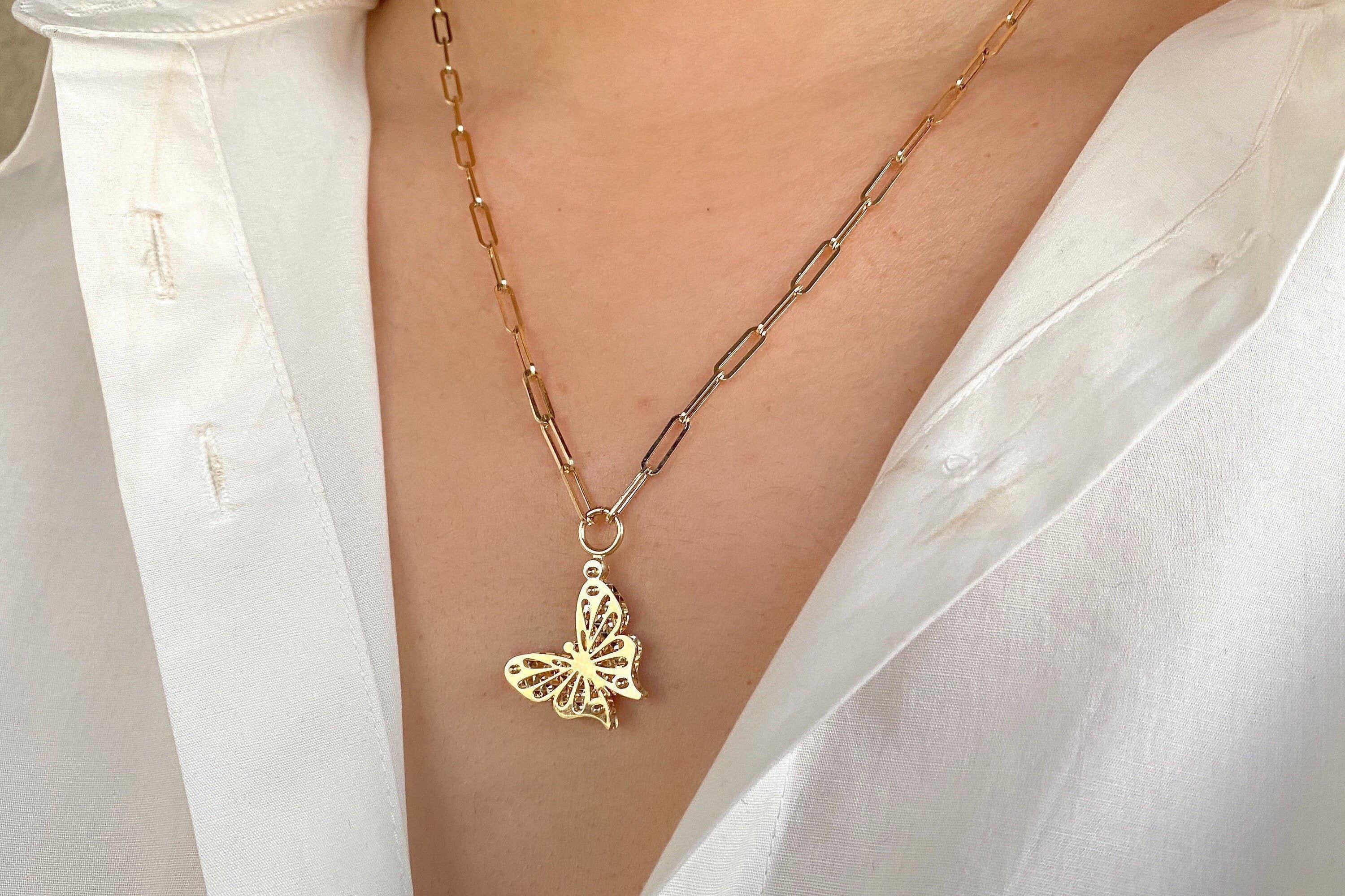 Butterfly Necklace 14k Gold Butterfly Necklace Butterfly Etsy UK
