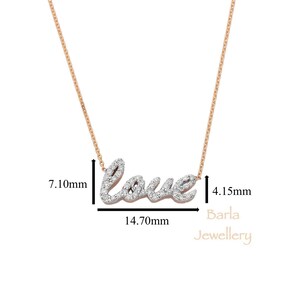 Tiny Diamond Love Necklace, Minimalist Diamond Love Pendant in 14k Gold, Rose Gold Necklace, Diamond Pendant, Valentines Day Sale, For Her image 7