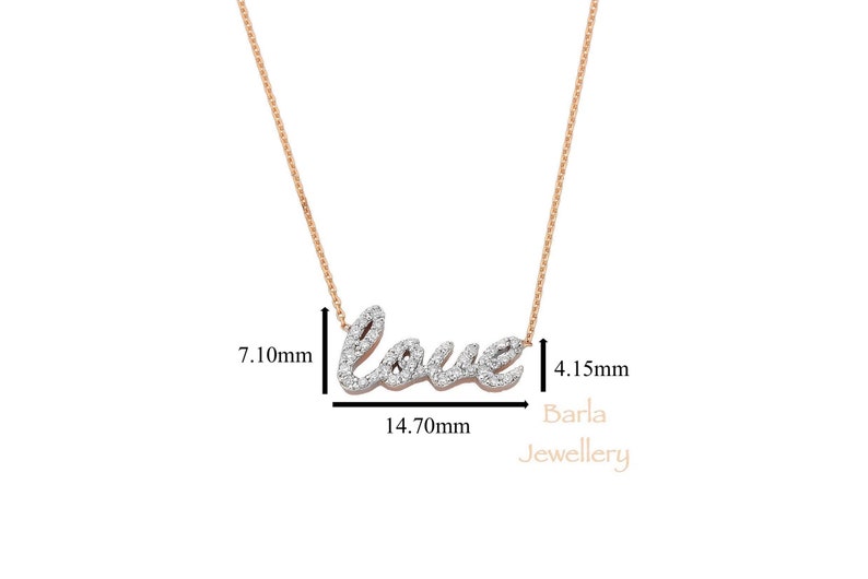 Tiny Diamond Love Necklace, Minimalist Diamond Love Pendant in 14k Gold, Rose Gold Necklace, Diamond Pendant, Valentines Day Sale, For Her image 7