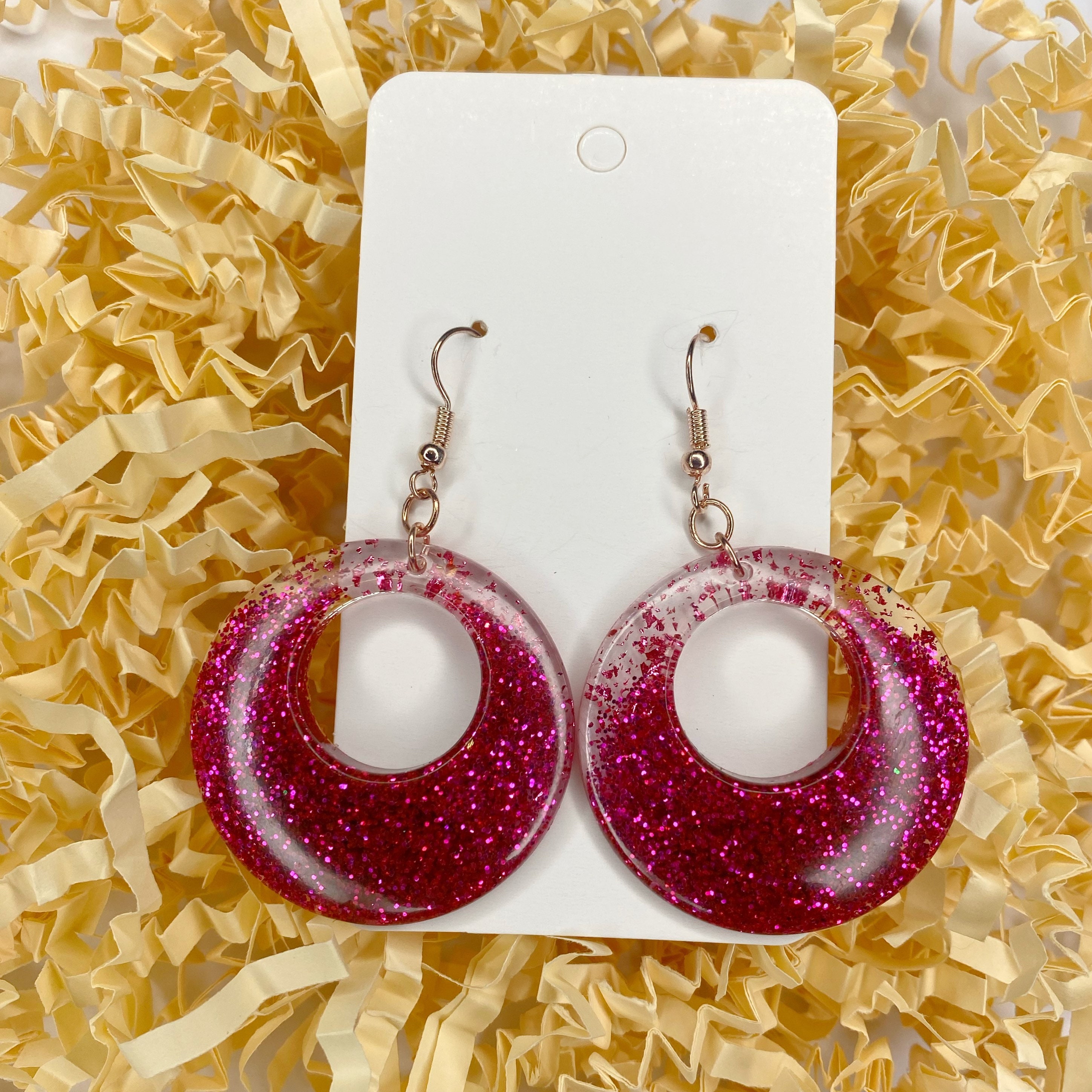 Pink Glitter Dangle Earrings Womens Handmade Resin Earring Etsy