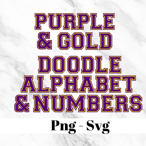 Purple and Gold Doodle Alphabet, Custom Color Alphabet Letters, Omega Psi Phi Colors, PNG and SVG, Sublimation & Print on Demand Designs