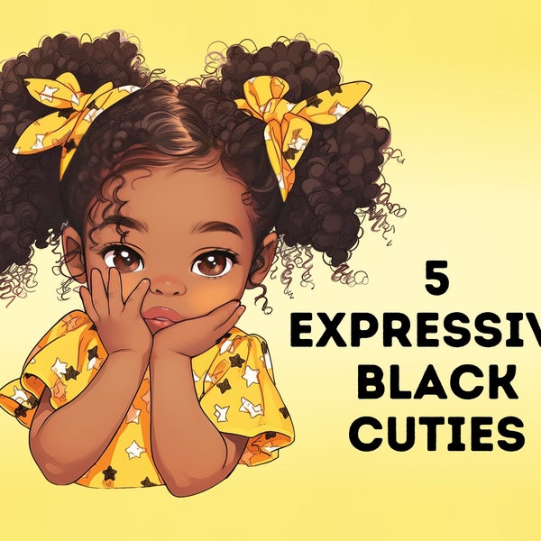 Little Black Girl Clip Art, Adorable African American Illustrations, Melanin Child Clipart, Melanin Sublimation, Peekaboo Black Toddler PNGs