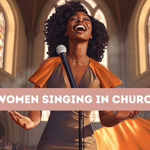 Black Woman Singing in Church Clip Art Religious PNGs Christian Sublimation Images Women of Color Black Family Church Prayer Praising God