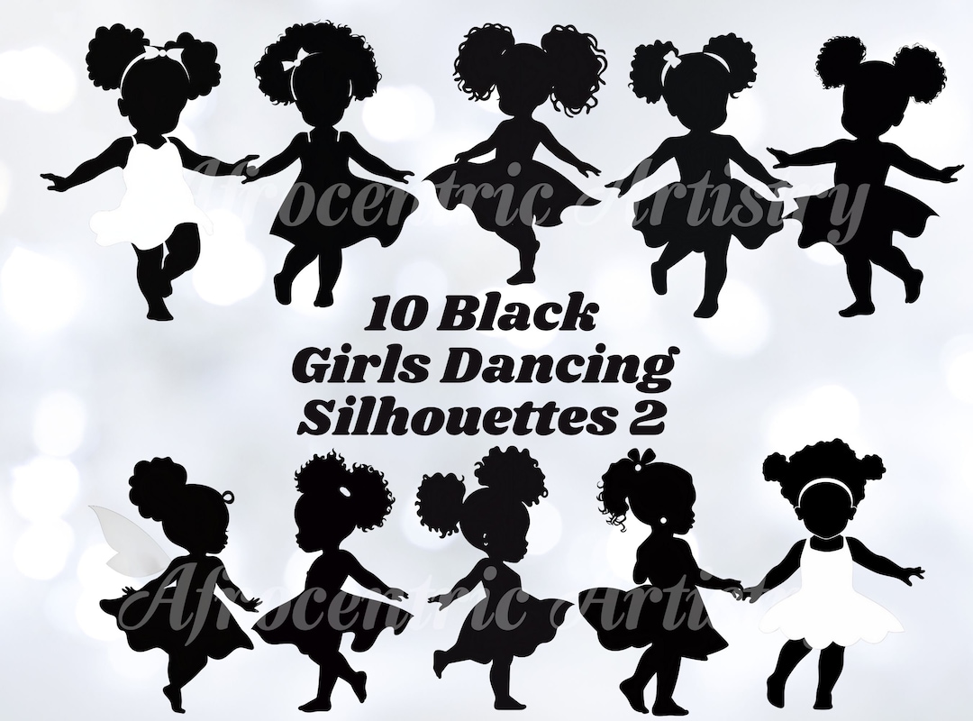 Black Girls Dancing Silhouette Clip Art PNG and SVG, Melanin Girl
