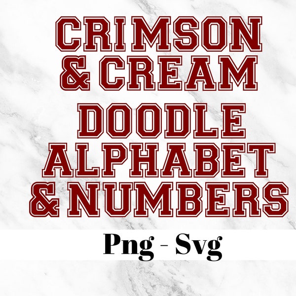 Crimson and Cream Doodle Alphabet, Custom Color Alphabet Letters, Kappa Alpha Psi, Delta Sigma Theta Colors, PNG and SVG, Sublimation & POD