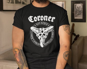 Coroner Shirt - Men's Cotton Crew Tee, Iconic Swiss Metal Band, Mental Vortex