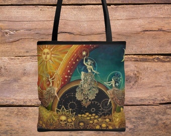 Fées & Pixies - AOP Tote Bag, Géométrique, Occulte, Mystique, Soleil et Lune