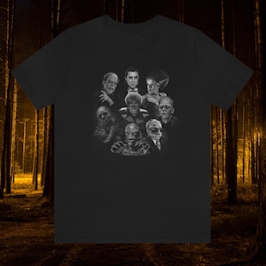 Classic Monsters Shirt - Unisex Short Sleeve Tee, Universal, Iconic Horror Movie Characters, Wolfman, Frankenstein, Dracula