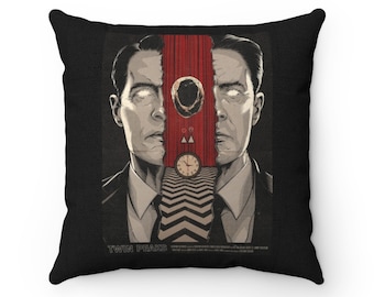 TWIN PEAKS-Spun Polyester Square Pillow, David Lynch, Dale Cooper, Black Lodge, Laura Palmer 14x14"