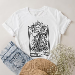 CHEMISE DE TAROT THE LOVERS - Tee à manches courtes unisexe, Carte de tarot, Magie, Squelettes, Occulte