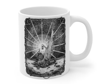 The Hermit (IX) - White Coffee Mug 11oz, Self Reflection, Major Arcana, Divination, Tarot Deck Card