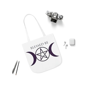 Blessed Be - Polyester Canvas Tote Bag, Wiccan Tote, Witchcraft, Multi Purpose Bag, Double Sided 13x13&quot;