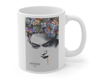 Lady Snowblood - White Ceramic Coffee Mug 11oz, 1973 Film Poster, Japanese Samurai, Toshiya Fujita, Meiko Kaji