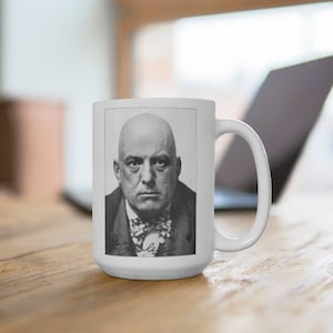 Aleister Crowley - Weiße Keramik Kaffeetasse 15oz, The Great Beast, Thelema, OTO