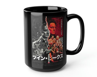 TWIN PEAKS - Black Coffee Mug 15oz, The Return, Ensemble Collage, Dale Cooper, Laura Palmer