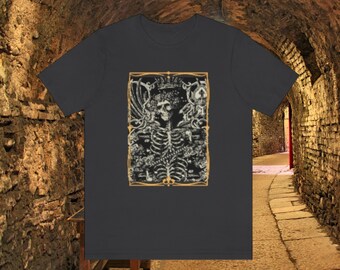 Death & Alchemy - Unisex Short Sleeve Tee, Gothic Image, Skeletal. Saint of Death