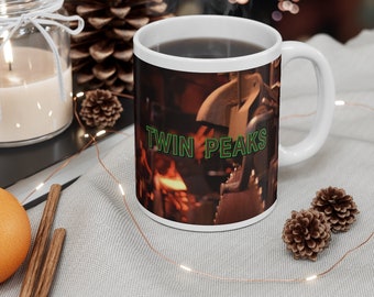 Twin Peaks -Coffee Mug 11oz, Dam Fine Coffee, Sawmill, Opening Credits Intro, Dale Cooper, Laura Palmer
