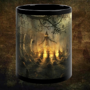 Pumpkin Scarecrow - Tasse à café en céramique noire 11oz, patch de citrouille