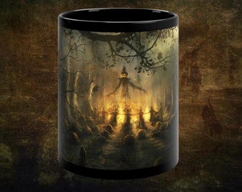 Pumpkin Scarecrow - Black Ceramic Coffee Mug 11oz, Pumpkin Patch
