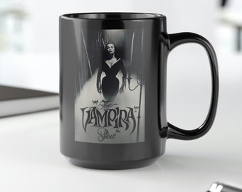 The VAMPIRA Show- Black Coffee Mug 15oz, Maila Nurmi, Plan 9 from Outer Space, Horror Icon
