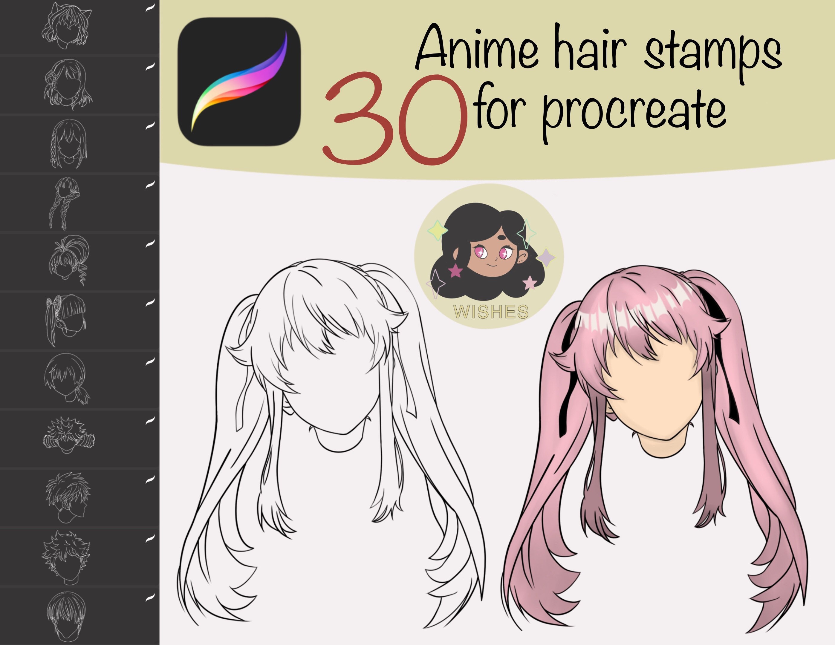 30 Anime Hair Stampsprocreate Stampsanime Hairstyles 