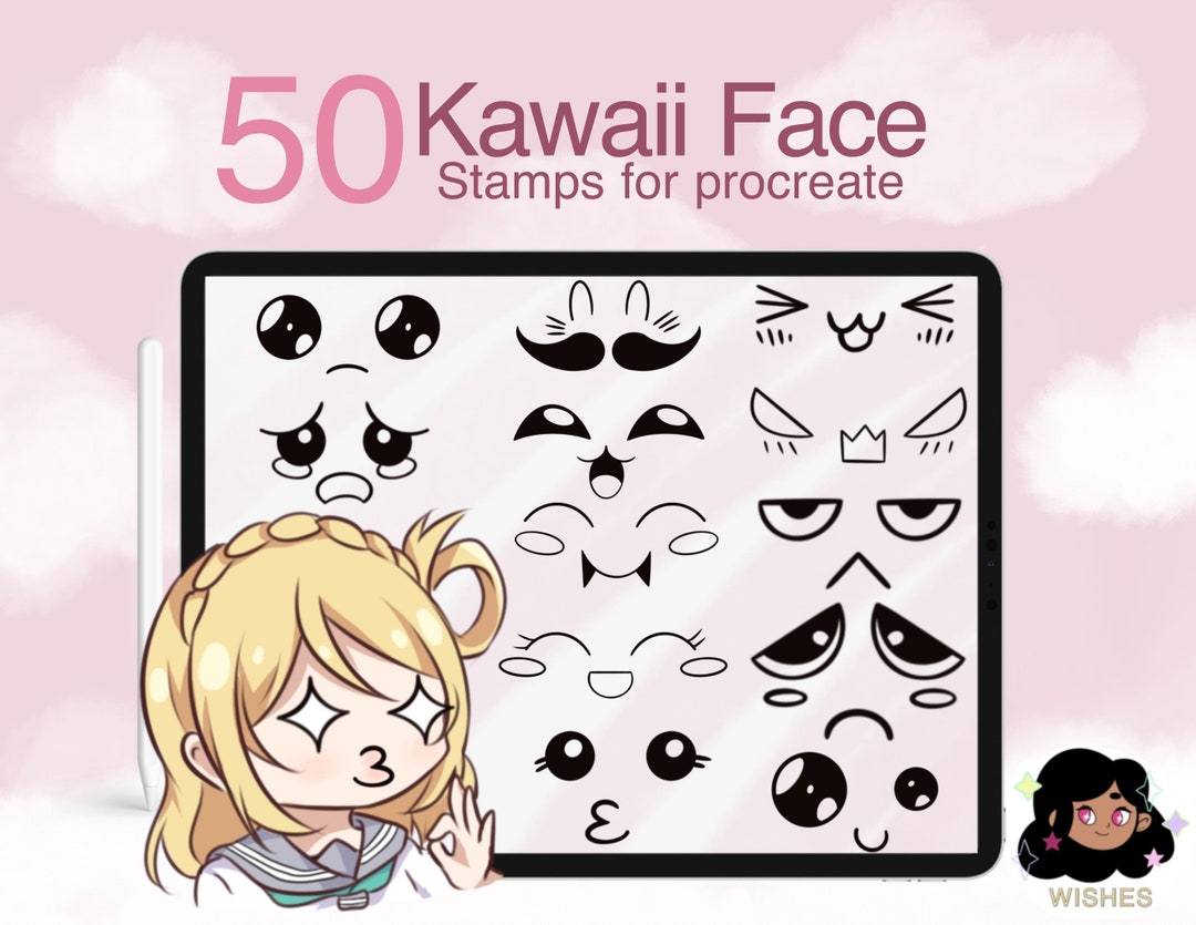 50 Kawaii Face, Procreate Stamps, Anime Brushes Etsy