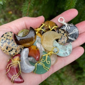 MYSTERY genuine crystal moon wrapped necklace - intuitively chosen - Faux leather 16 cord - Hand wrapped - mystery crystal - crystal moon