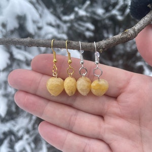 Minimalist genuine PUFFY Yellow Quartz hearts dangle earrings - crystal earrings - Hypoallergenic and nickel free hooks - earrings