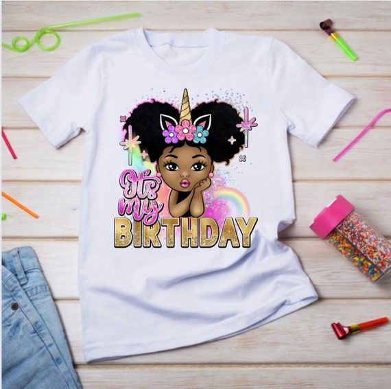 Girl's Afro Unicorn Rainbow Magical Unique Divine Graphic Tee Light Pink  Large