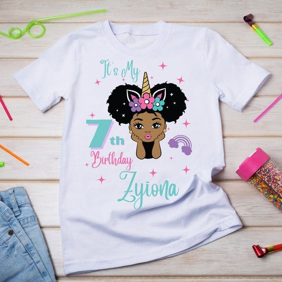 Black Unicorn T-Shirt - African-American Afro Girls Tee Black Unicorn T-Shirt - African-American Afro Girls Tee