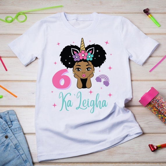 Black Unicorn T-Shirt - African-American Afro Girls Tee Black Unicorn T-Shirt - African-American Afro Girls Tee