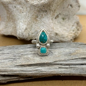 Raw Turquoise Ring, 925 Sterling Silver Ring, Bohemian Ring, Raw Large Stone Ring, Turquoise Ring, Minimalist Turquoise Ring, size 5 ring