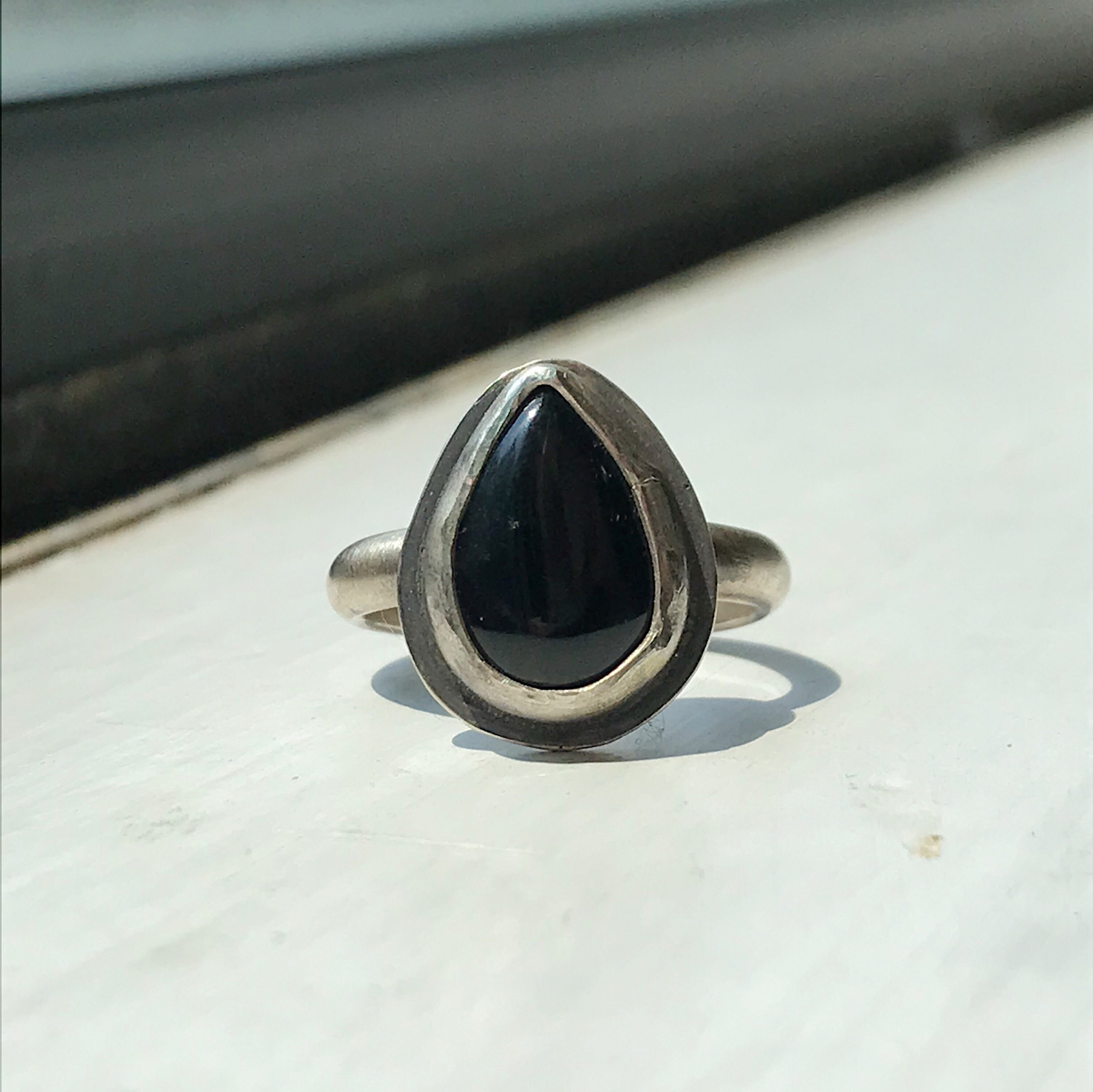 US Size 6.25 Sterling Silver Black Onyx Teardrop Ring Etsy