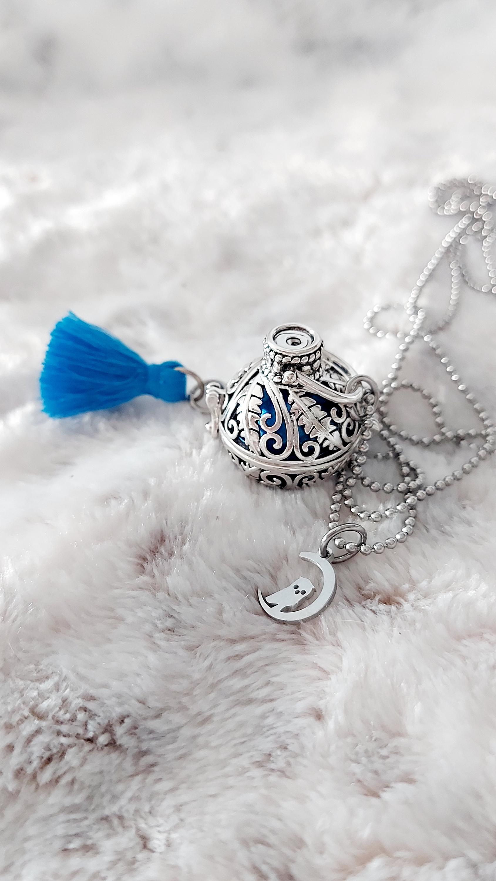 Pendentif Hibou/chouette En Argent Massif 925 Avec Pierre Bleue - Occasion
