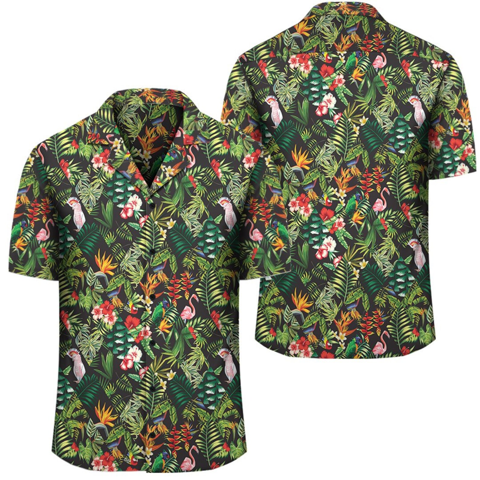 Tropical Flamingo Hibiscus Hawaiian Shirt Cotton Casual Button | Etsy