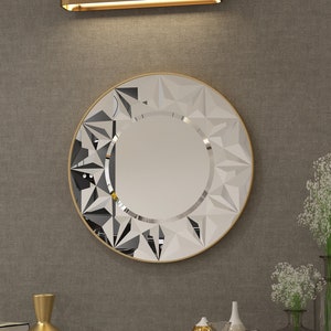 Espejo redondo, espejo de pared grande, espejo dorado, espejo de tocador, espejo art déco, espejo circular, espejo decorativo de pared, espejo de sol, espejo de pared pequeño.